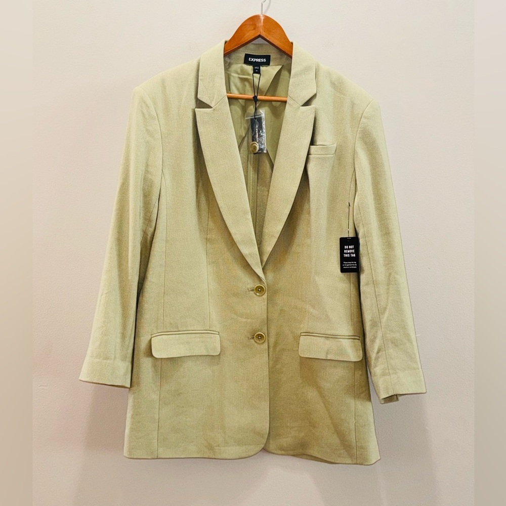 EXPRESS NEW $168 ELM GREEN LINEN BLEND OVERSIZED BOYFRIEND BLAZER SZ M MEDIUM - Picture 7 of 10